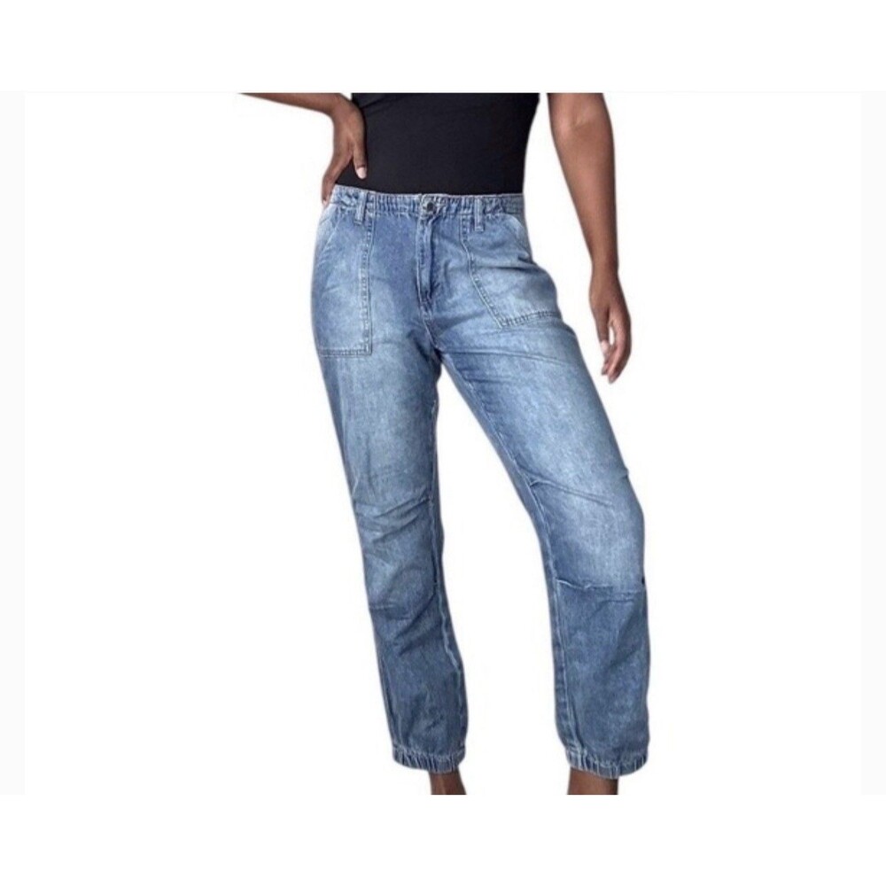 Rebecca Minkoff Women’s L Denim Joggers Utility Pockets Blue Jeans NO STRETCH